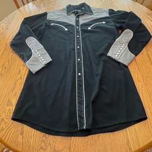Vintage White Horse Men’s Black White Cowboy Western Pearl Snap Shirt VGUC M